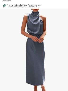 Sleek Slate High-Neck Sleeveless Maxi Dress